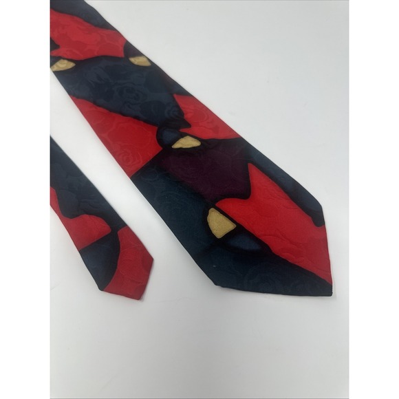 Vintage Handpainted Silk Robert Daskal Tie - Red Green Black Abstract - Picture 2 of 5